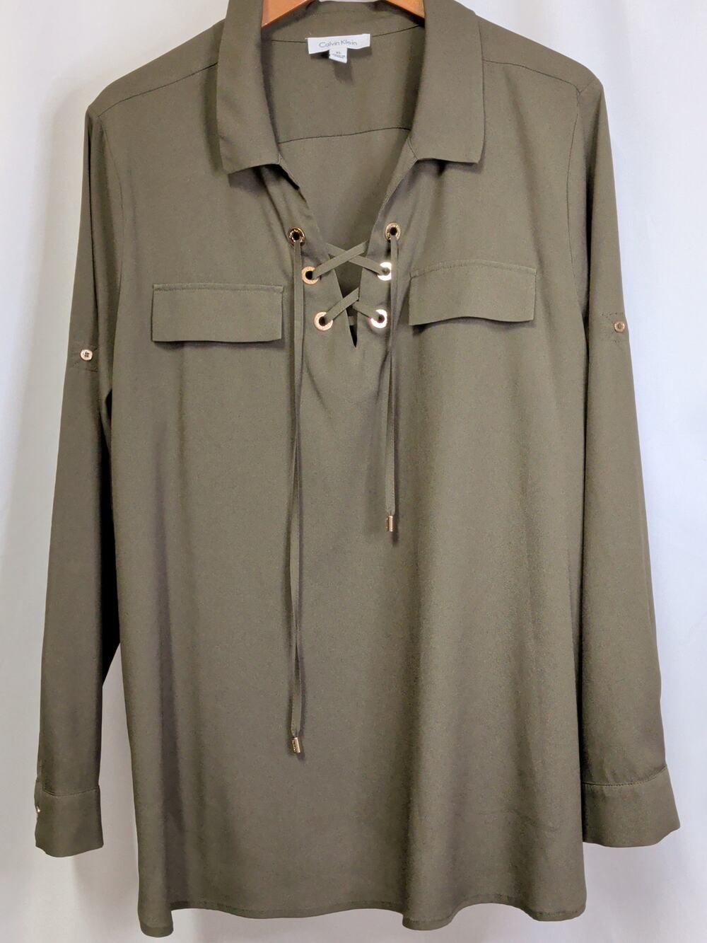 Calvin Klein Fall Olive Green Lace Up Tunic Size XL
